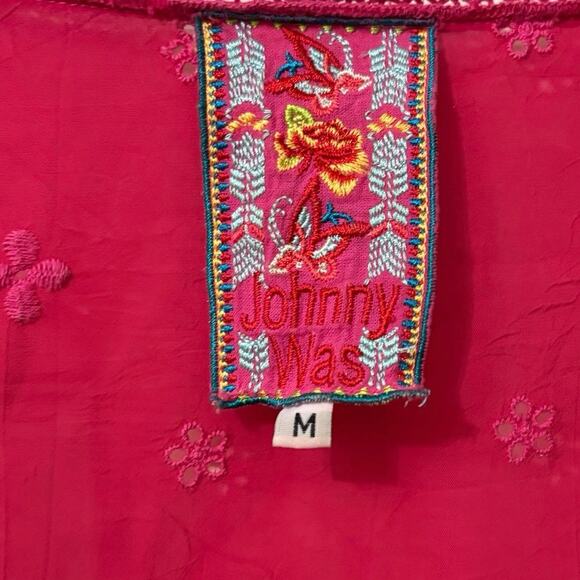Johnny Was Pink Embroidered Crochet Floral Boho Blouse Top Size Medium - Picture 2 of 4
